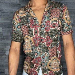 NWOT Zara Man Revere Collar Boho Shirt
